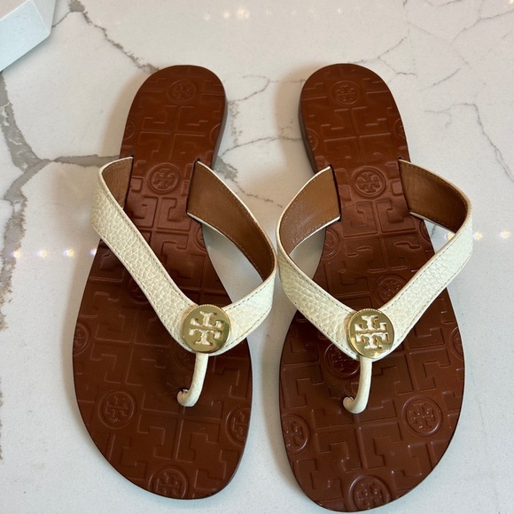 Tory Burch Ivory and Brown Sandals - Picture 1 of 3